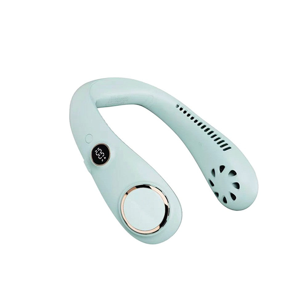Rechargeable Bladeless Neck Fan with 3-Speed Settings & 360° Wind, LED Display - White