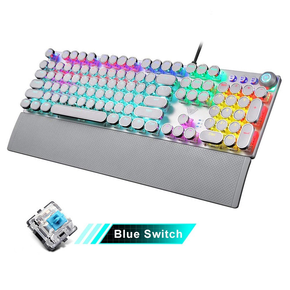 AULA F2088 Wired Mechanical Gaming Keyboard, 104 Keys, Blue Switch, Mixed Lighting, Metal Panel, Ergonomic with Wrist Pad