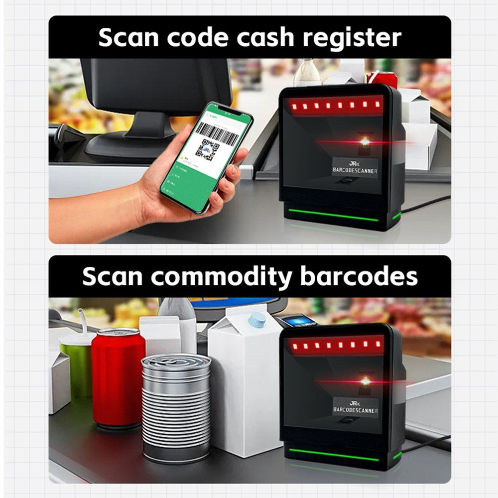 Omnidirectional Desktop Barcode Scanner: 1D/2D QR Code Reader with Hands-Free Auto-Sensing & USB Plug-and-Play for Stores & Warehouses