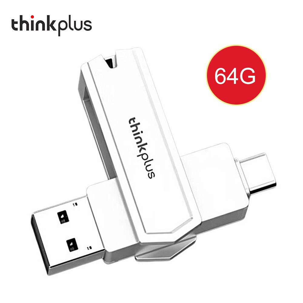 Lenovo thinkplus TPCU301Plus 128GB USB Flash Drive, USB 3.0 & Type-C, Compatible with Tablets, Phones, Laptops, MacOS Systems