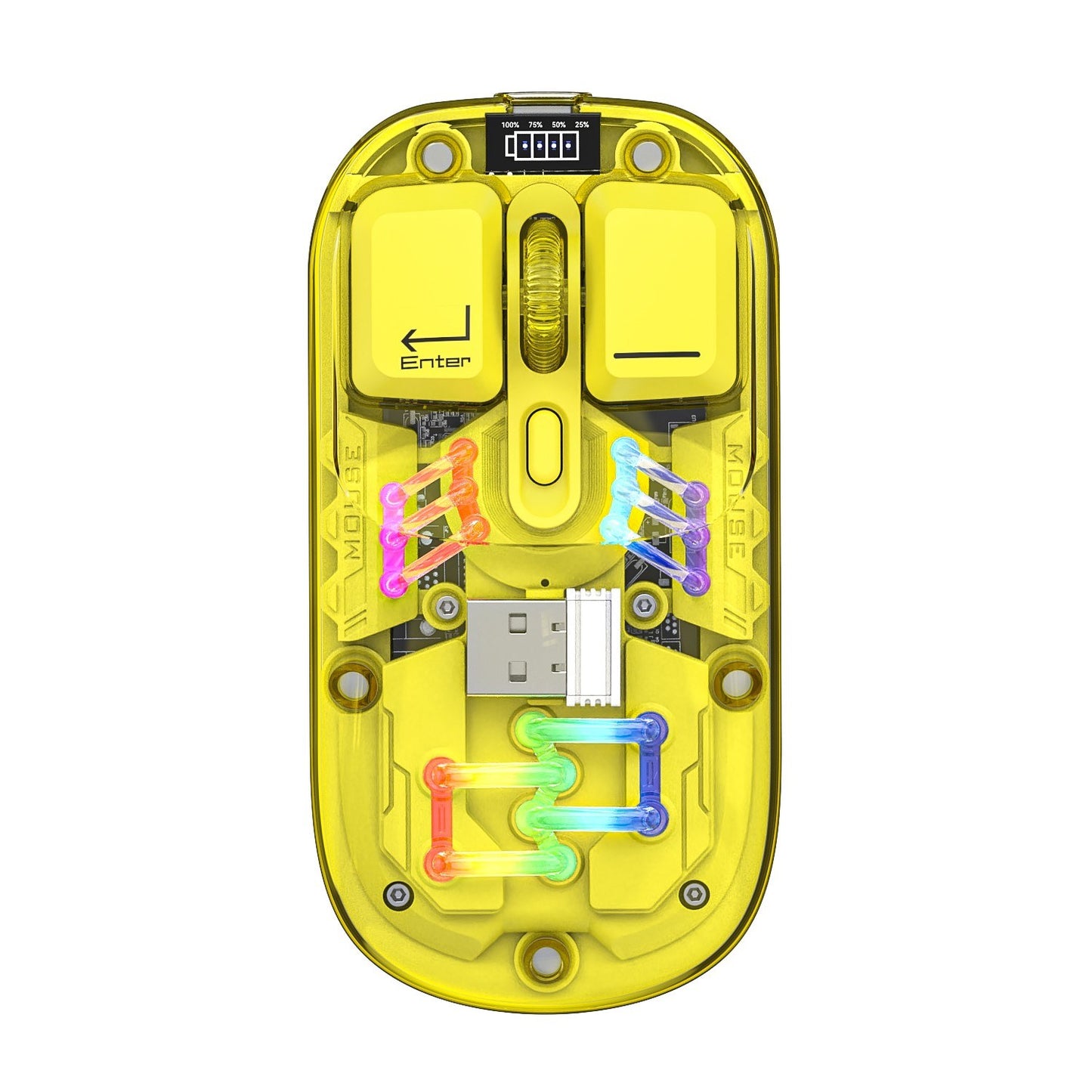 Dual-Mode Transparent Wireless Mouse, BT5.0 & 2.4G, One-Button Switch, Rechargeable Type-C 400mAh, Adjustable DPI & RGB Lights, Magnetic Cover, Custom Drivers for PC/Laptop
