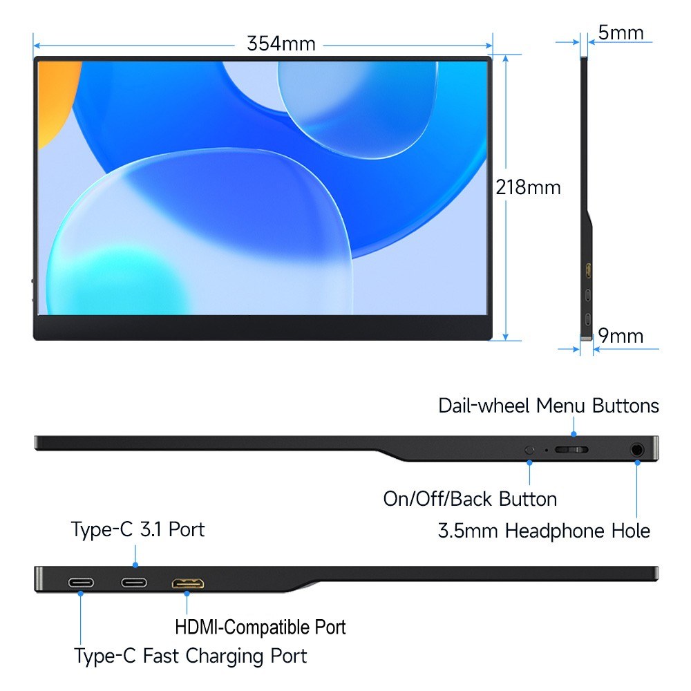 15-Inch Portable FHD 1080P IPS Gaming Monitor with Dual Speakers HDR - Ultra-Slim External Display for Laptop/PC/Smartphones