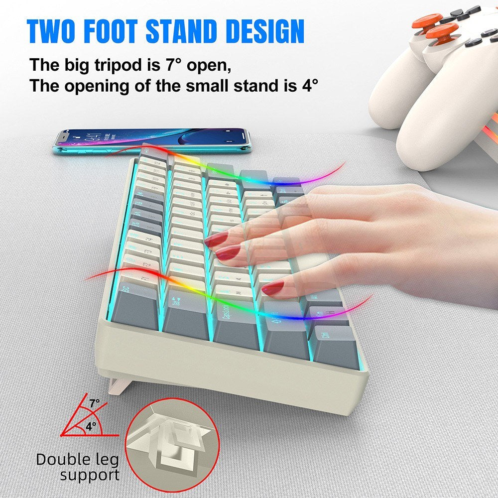 61-Key Ergonomic Mechanical Keyboard with Red Switches & Ice Blue LED, USB 2.0 Plug-and-Play for Gaming & Office