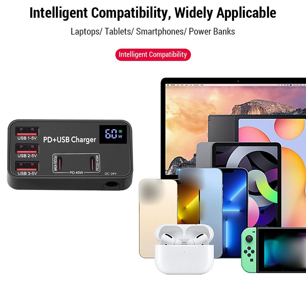 65W USB-C PD & QC Portable Fast Charger with Multifunctional Display for Laptops, Tablets, and Phones