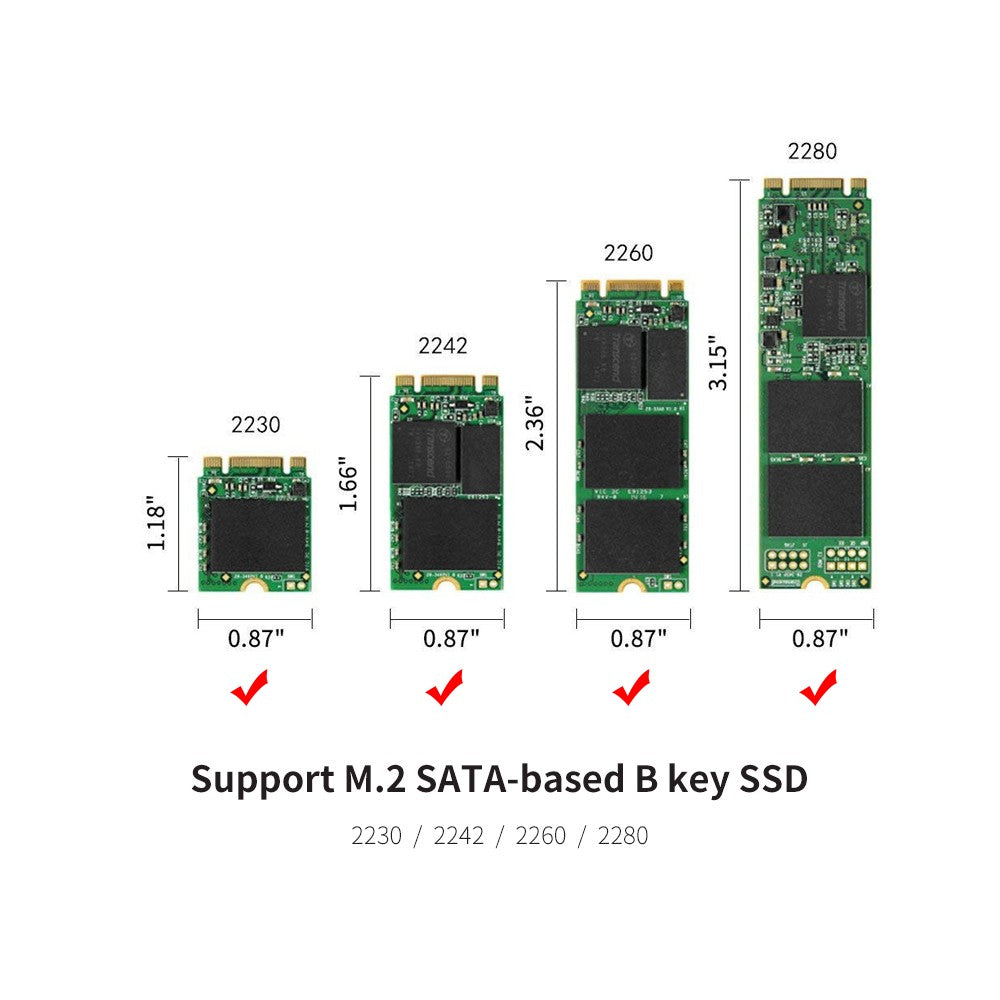 M.2 NGFF (B+M Key) to SATA Adapter Card, SATA3.0 SSD Converter for 2230/2242/2260/2280 Models