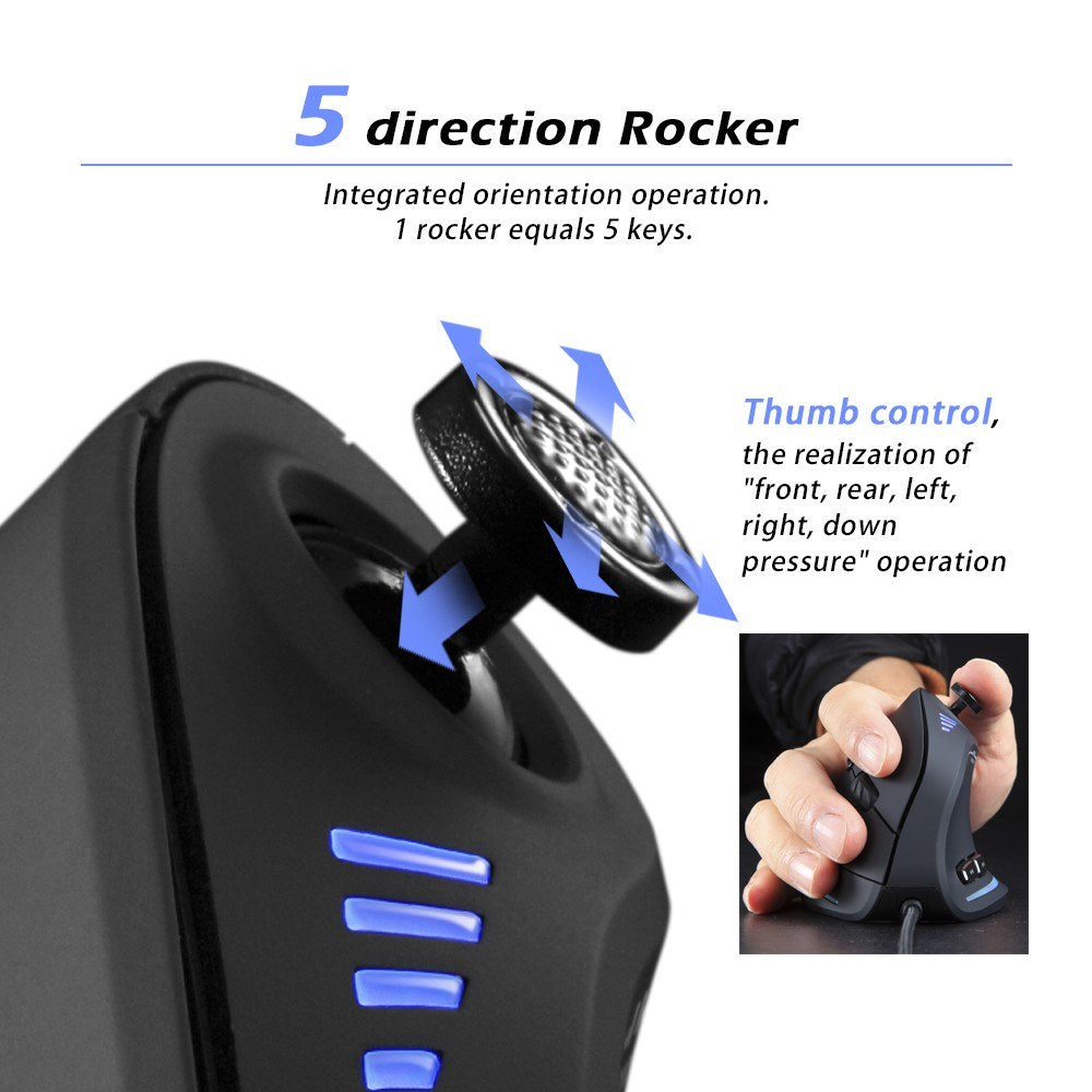Vertical Wired Gaming Mouse, Zelotes C-18 - 11 Programmable Buttons, 10000DPI, RGB, On-board Memory
