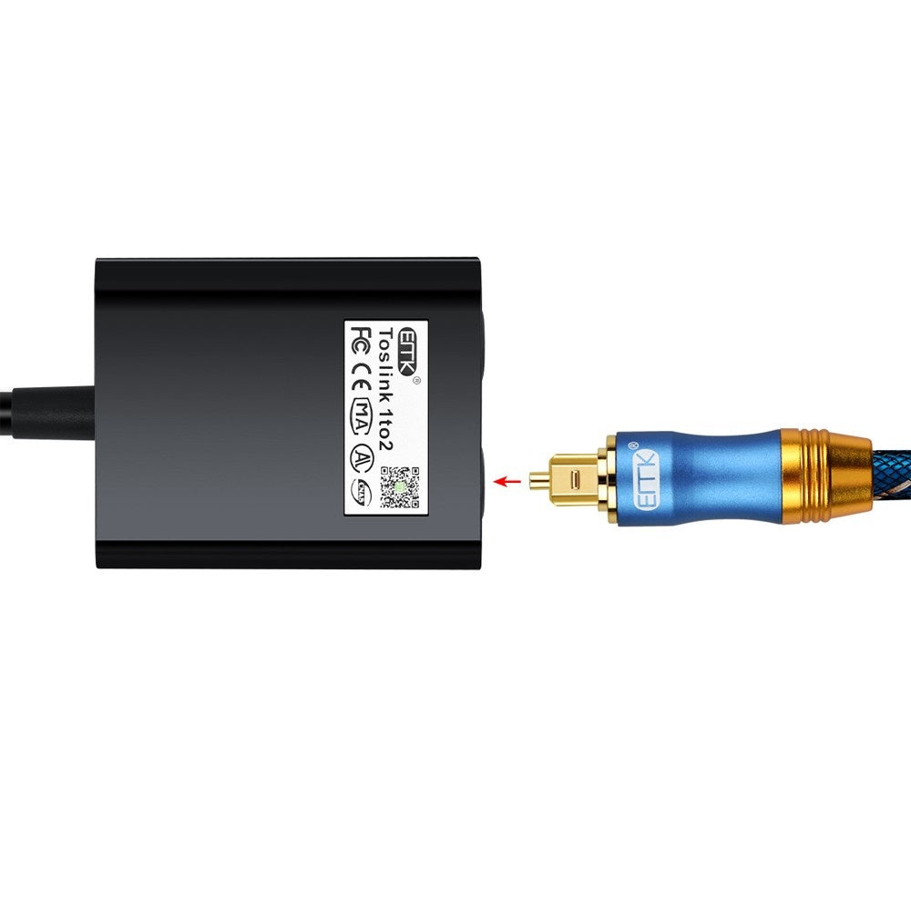 Digital Optical Audio Splitter 1 to 2 Fiber Optic Adapter Cable - Black