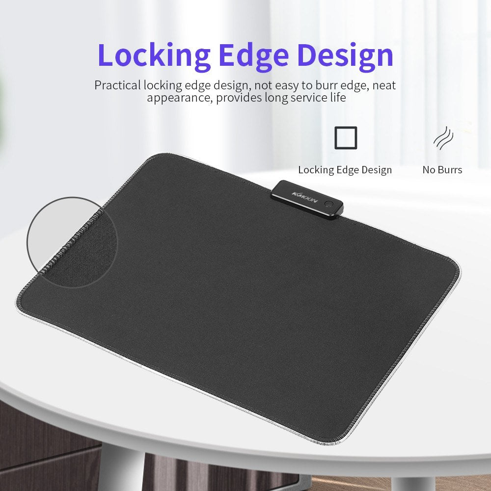 KKmoon RGB Soft Gaming Mouse Pad – 340x245mm, Glowing, Anti-Slip Rubber, Locking Edge