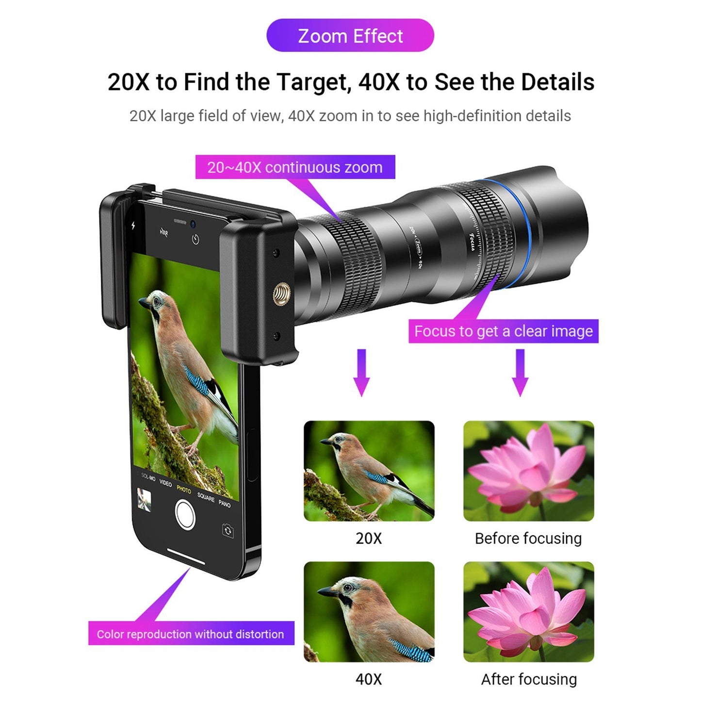 APEXEL 20-40X Zoom Monocular Telescope APL-20-40XCR50