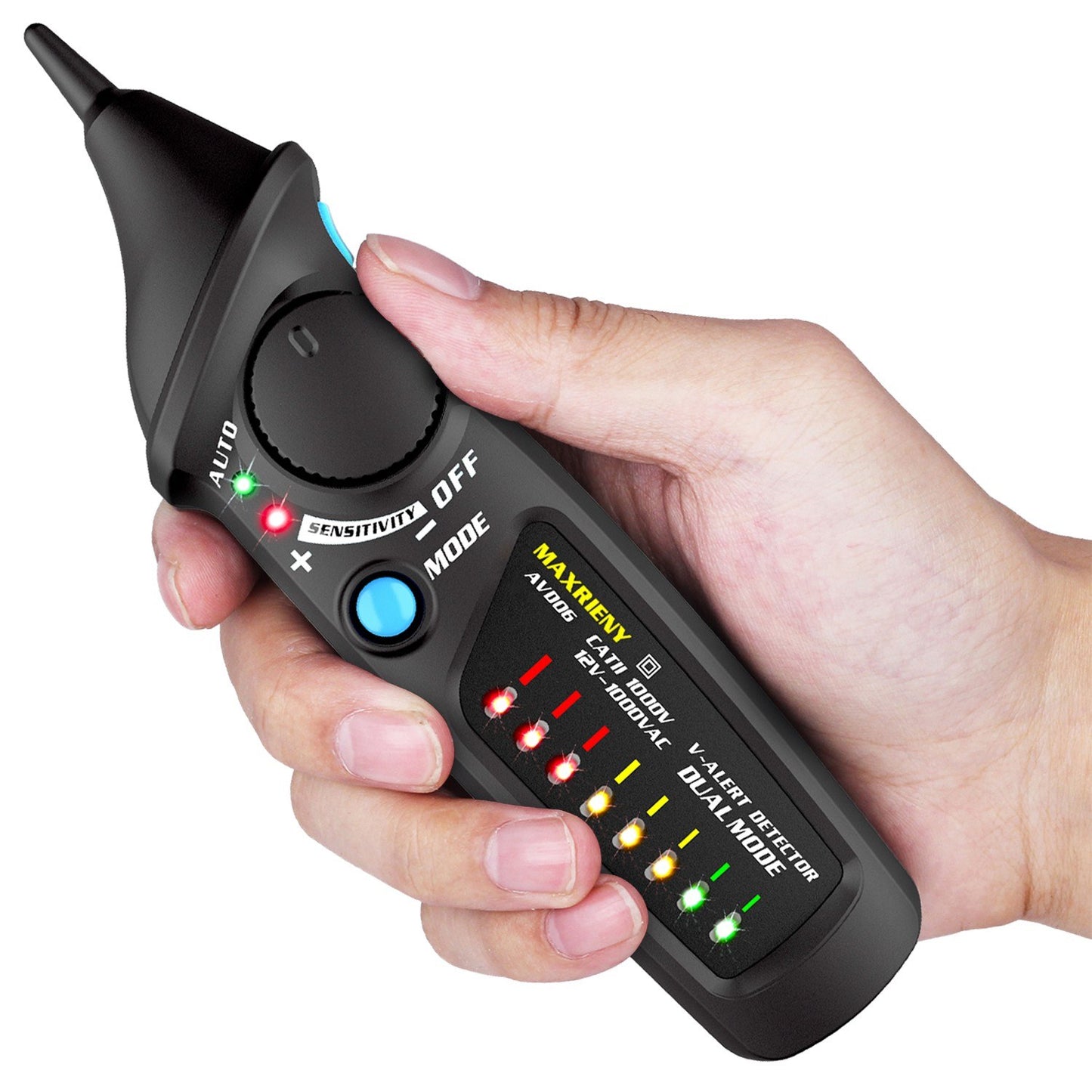 MAXRIENY AVD06 Dual Mode Non-Contact AC Voltage Detector 12V-1000V Tester with Flashlight