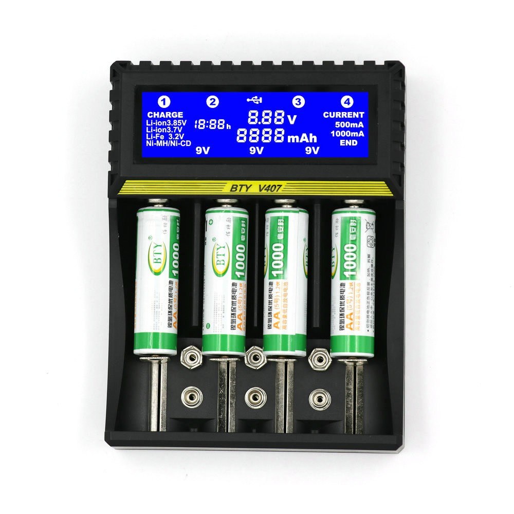 Smart LCD Display Multifunctional Battery Charger for 18650, AA, AAA, 9V Li-ion, NiMH, NiCd Batteries