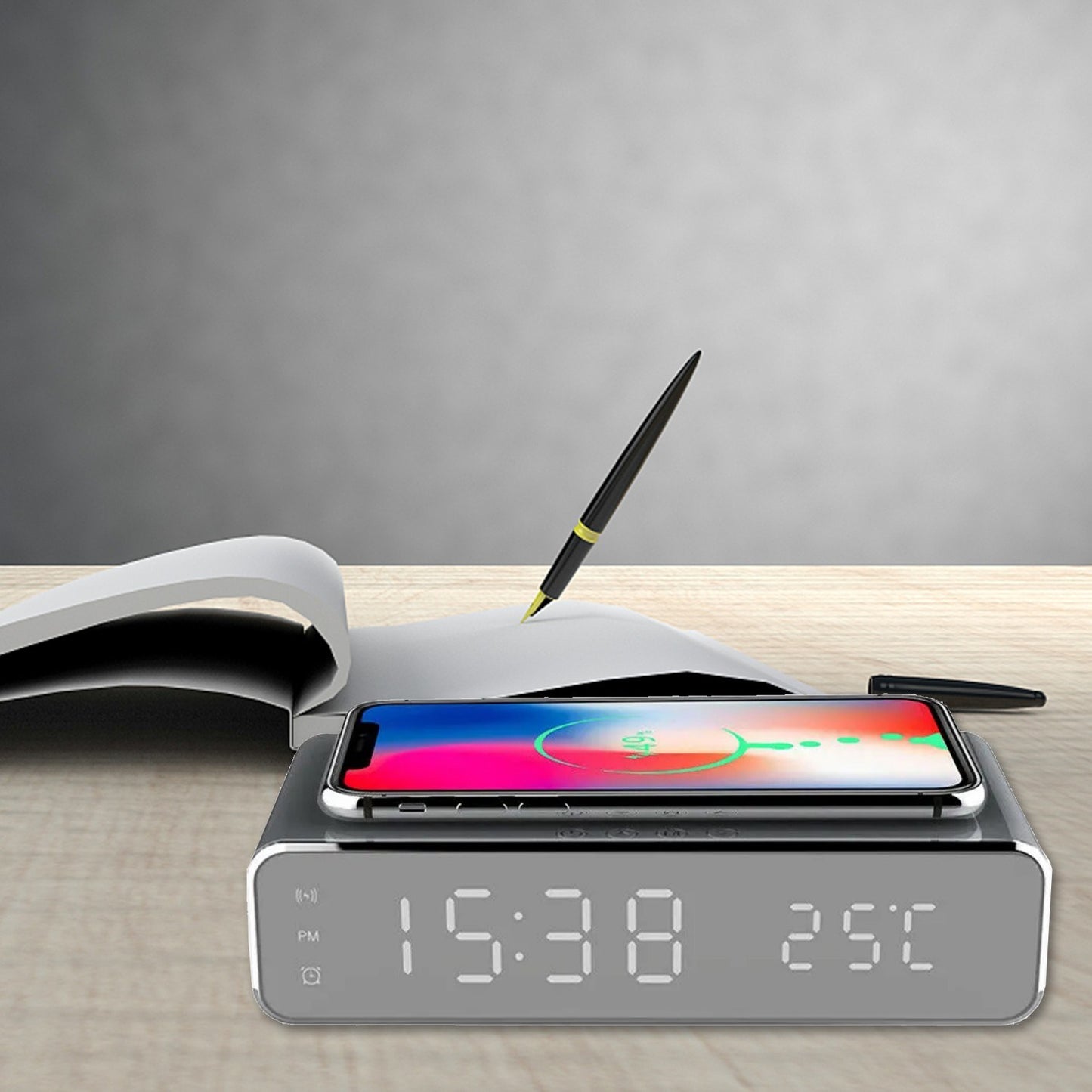 Multifunctional LED Alarm Clock: Wireless Charger, Temperature Display, Calendar for Home/Office/Dorm