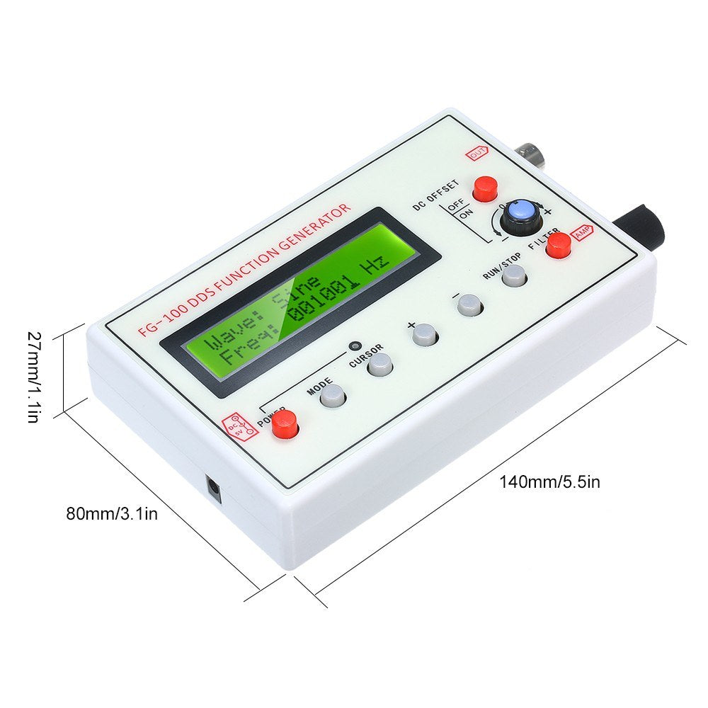 FG-100 DDS Signal Generator: 1Hz-500kHz Sine, Triangle, Square, Sawtooth, ECG Waveforms & Frequency Counter Module