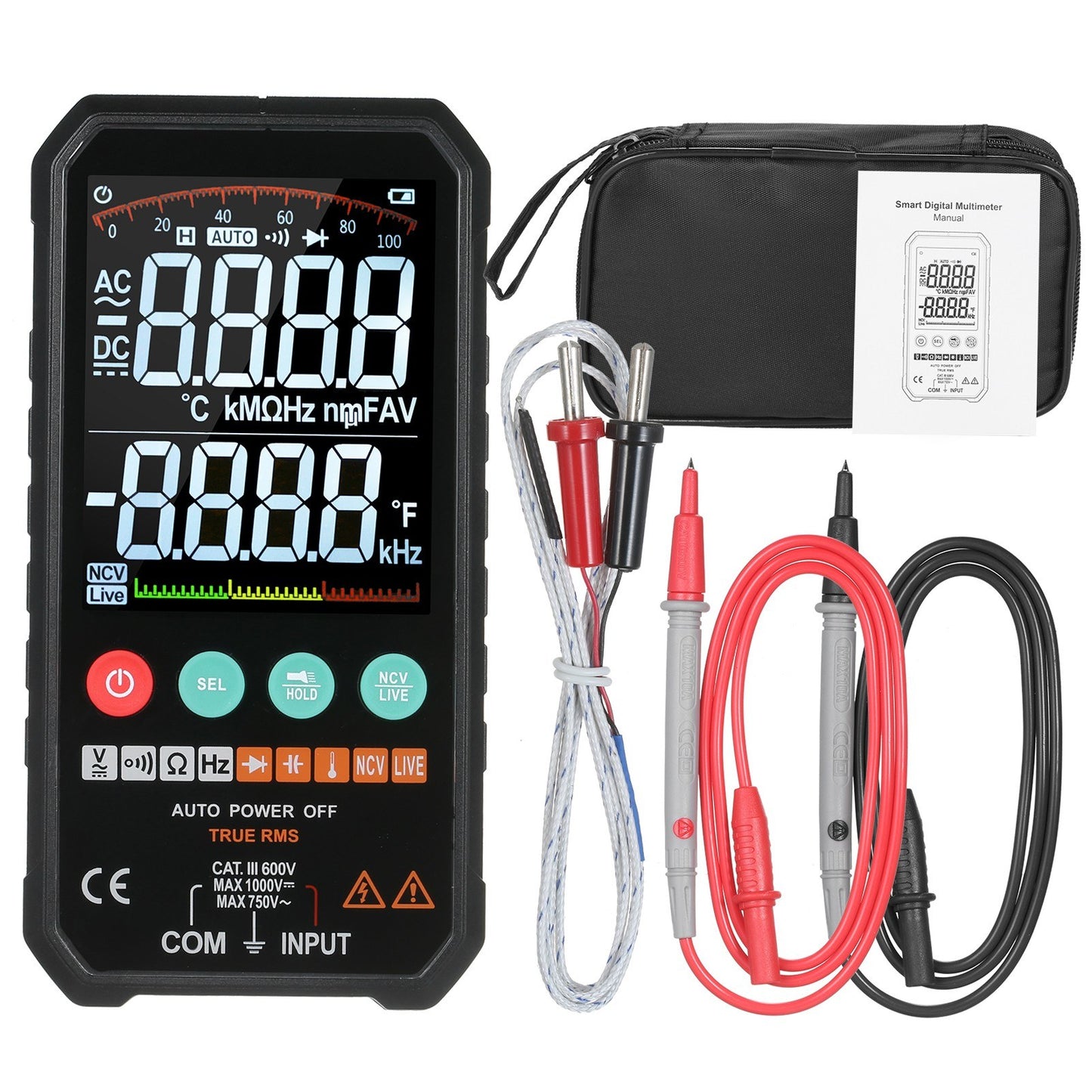 Palm-Size 3.3 LCD Digital Multimeter, 6000 Counts True RMS Universal Meter, Super Slim Design