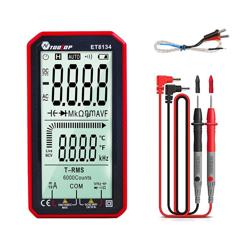 TOOLTOP ET8134 Portable 4.7 LCD Multimeter - DC/AC Voltage & Current, Capacitance, Resistance Measurement with Backlight