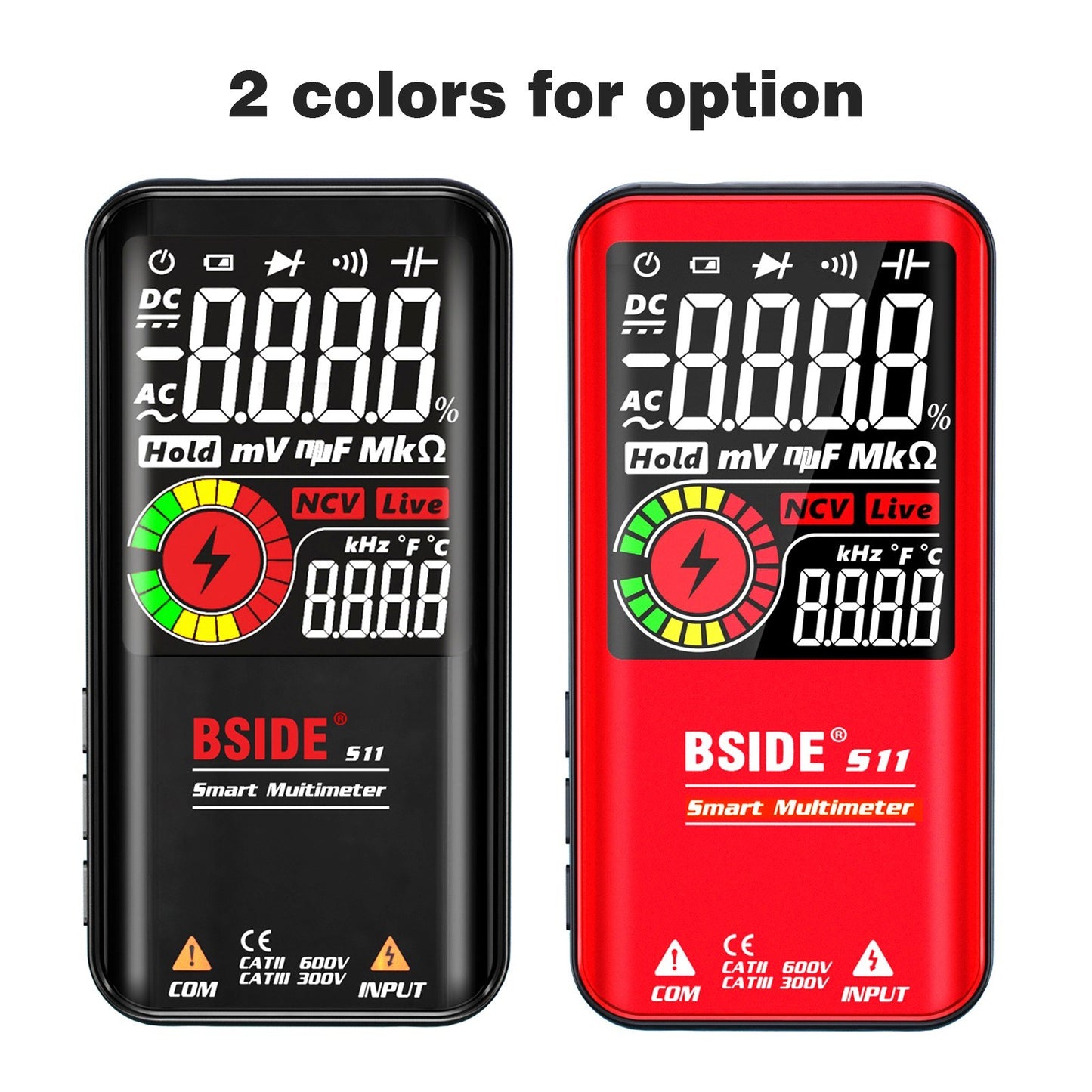BSIDE S11 9999 Counts Rechargeable Digital Multimeter - LCD Display, Universal AC/DC Voltmeter, Ohmmeter, Capacitance, Frequency, Diode, Continuity, NCV, Flashlight, Data Hold