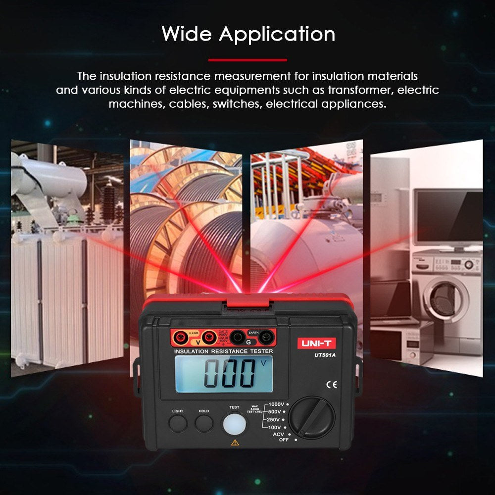 UNI-T UT501A Insulation Resistance Meter 1000V Megohmmeter Ground Tester with LCD Backlight