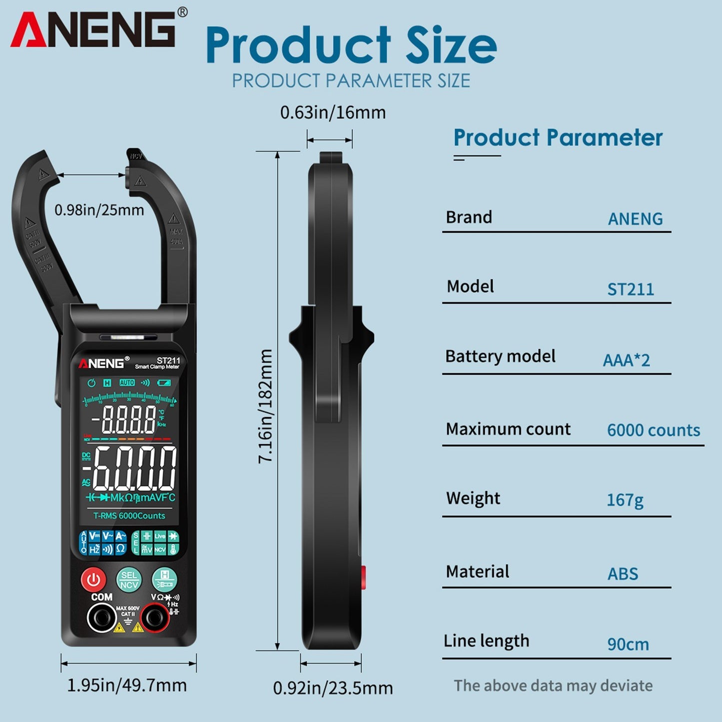 ANENG ST211 Digital AC Current Clamp Meter 400A, 6000 Counts Multimeter with Backlight, NCV Test, Temperature/Capacitance/Diode/Voltage/Resistance/Frequency Meter, Universal Clamp Ammeter, Red