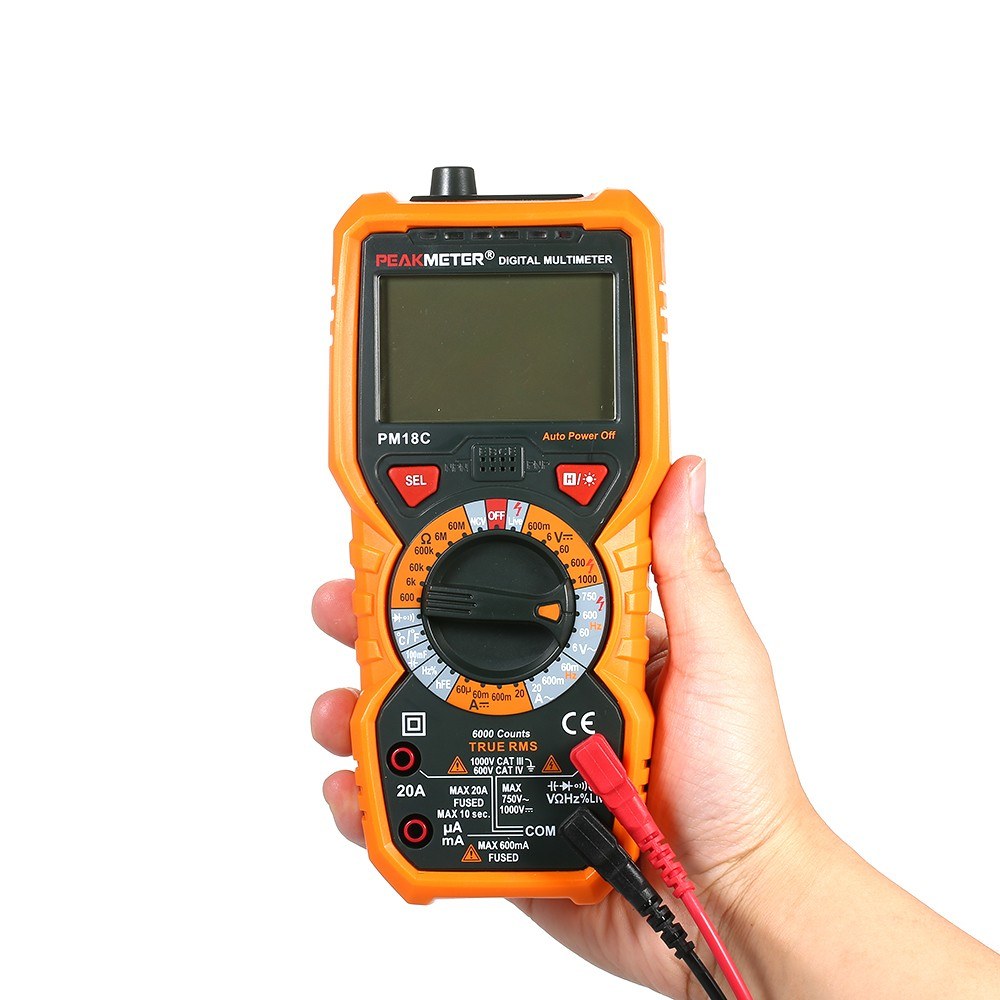 PEAKMETER PM18C True RMS Digital Multimeter - AC/DC Voltage, Current, Resistance, Capacitance, Frequency, Temperature, hFE, NCV, Line Tester