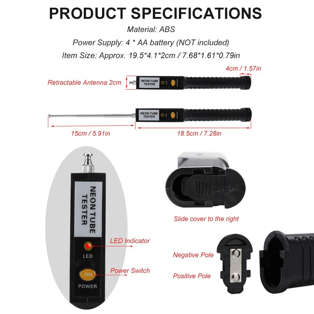 Handheld Neon & LED Tube Tester Lamp - Portable Fluorescent Light Tester