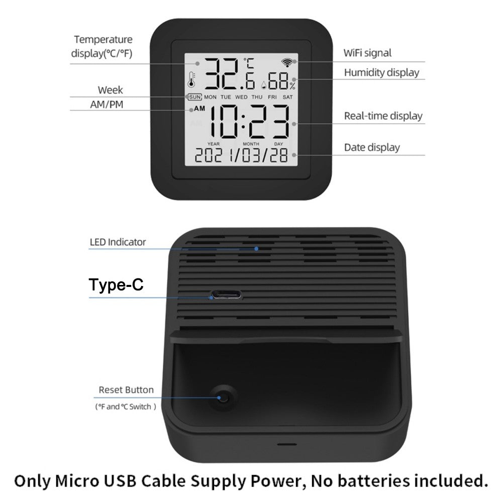 Smart 3-in-1 Infrared Remote with Temperature & Humidity Sensor, USB-C Power, LCD Display