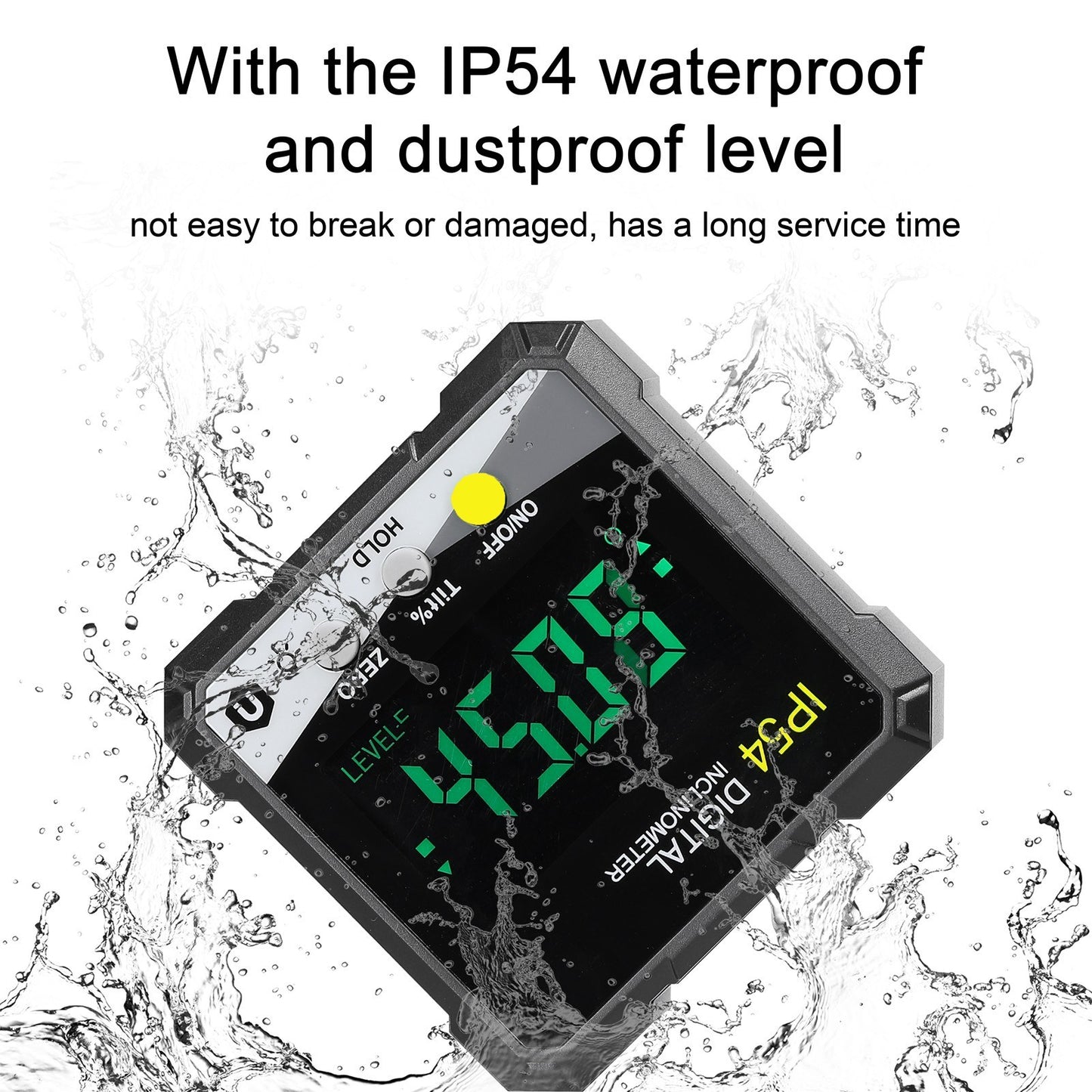 Portable Digital Inclinometer with IP54 Rating - LCD Backlight, 4x90° Digital Protractor, Slope Meter, Magnetic Angle Ruler with Absolute & Relative Measuring and Data Hold