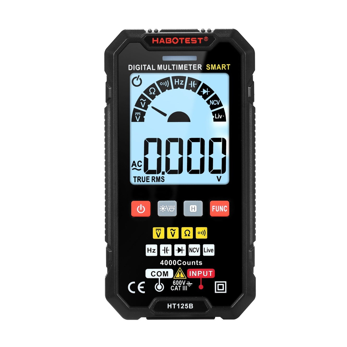 HABOTEST HT125A Smart Digital Multimeter, 4000 Counts True RMS, Auto Ranging Voltmeter, Backlit LCD, 600V AC/DC, Electric Test Pen with LED Flashlight, Multifunction Resistance, Continuity & Frequency Tester
