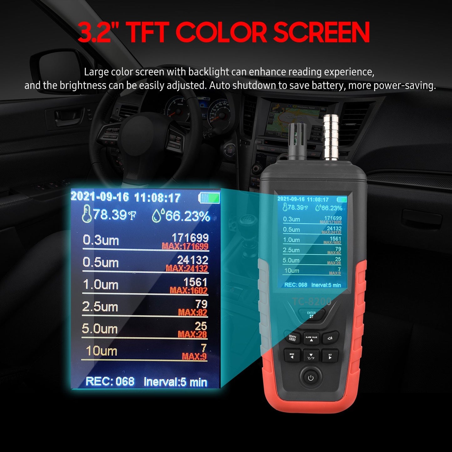 3-Channel Dust Particle Counter & Air Quality Tester: 0.3um/2.5um/10um PM2.5 PM10 Detector with 3.2 TFT Color Screen, Rechargeable, Temp & Humidity Monitor for Home, Office, Industrial Use