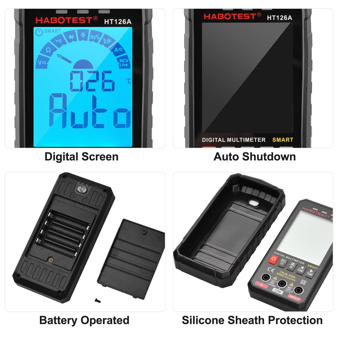 Smart Digital Multimeter 6000 Counts True RMS Auto-ranging, Color Screen - HABOTEST HT126B