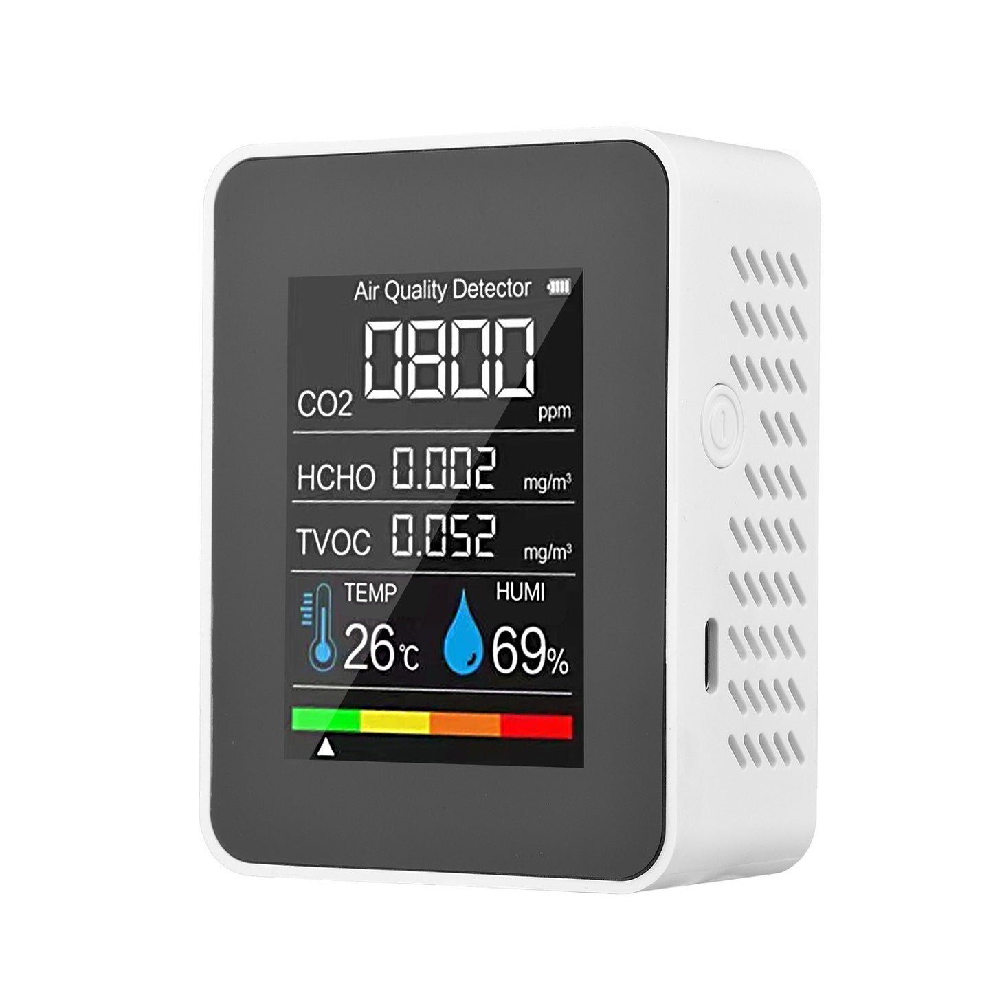 5-in-1 Indoor Air Quality Monitor: CO2, Formaldehyde (HCHO), TVOC, Temperature, and Humidity LCD Tester