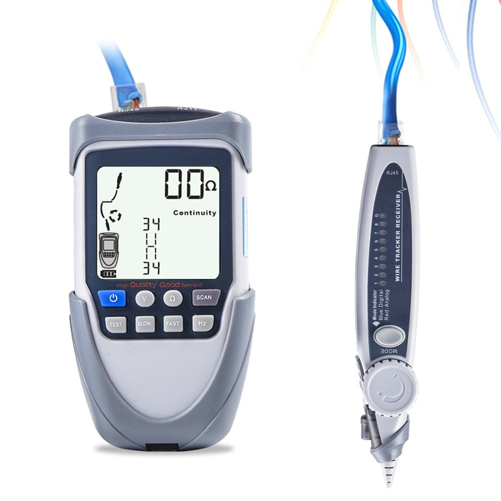 Portable Network Cable Tester with LCD Display, Multi-Function Wire Tracker, POE Test, Continuity & Voltage Checker, Flashlight Included