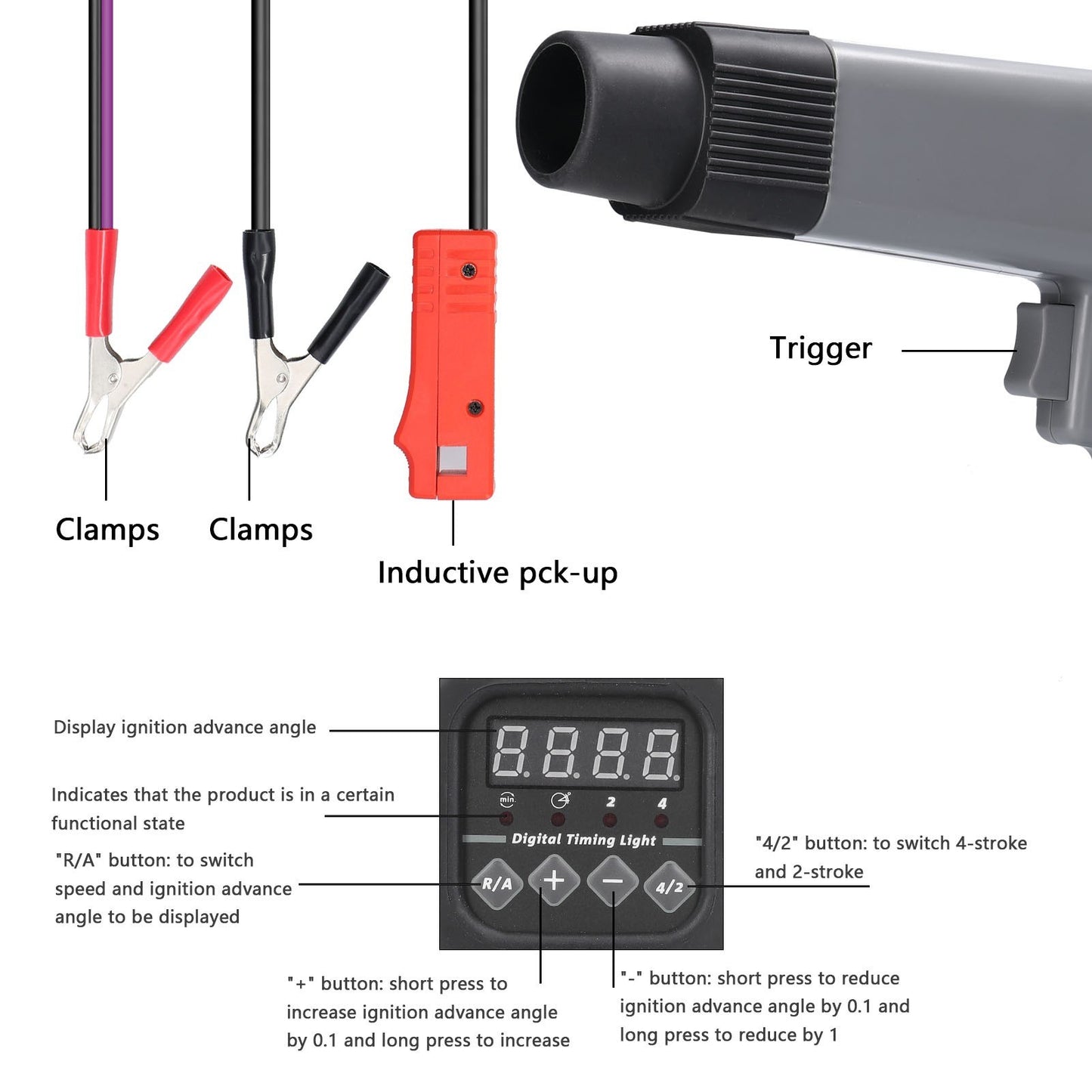 12V Professional Digital Inductive Timing Light for Car & Motorcycle Engine Ignition Diagnosis