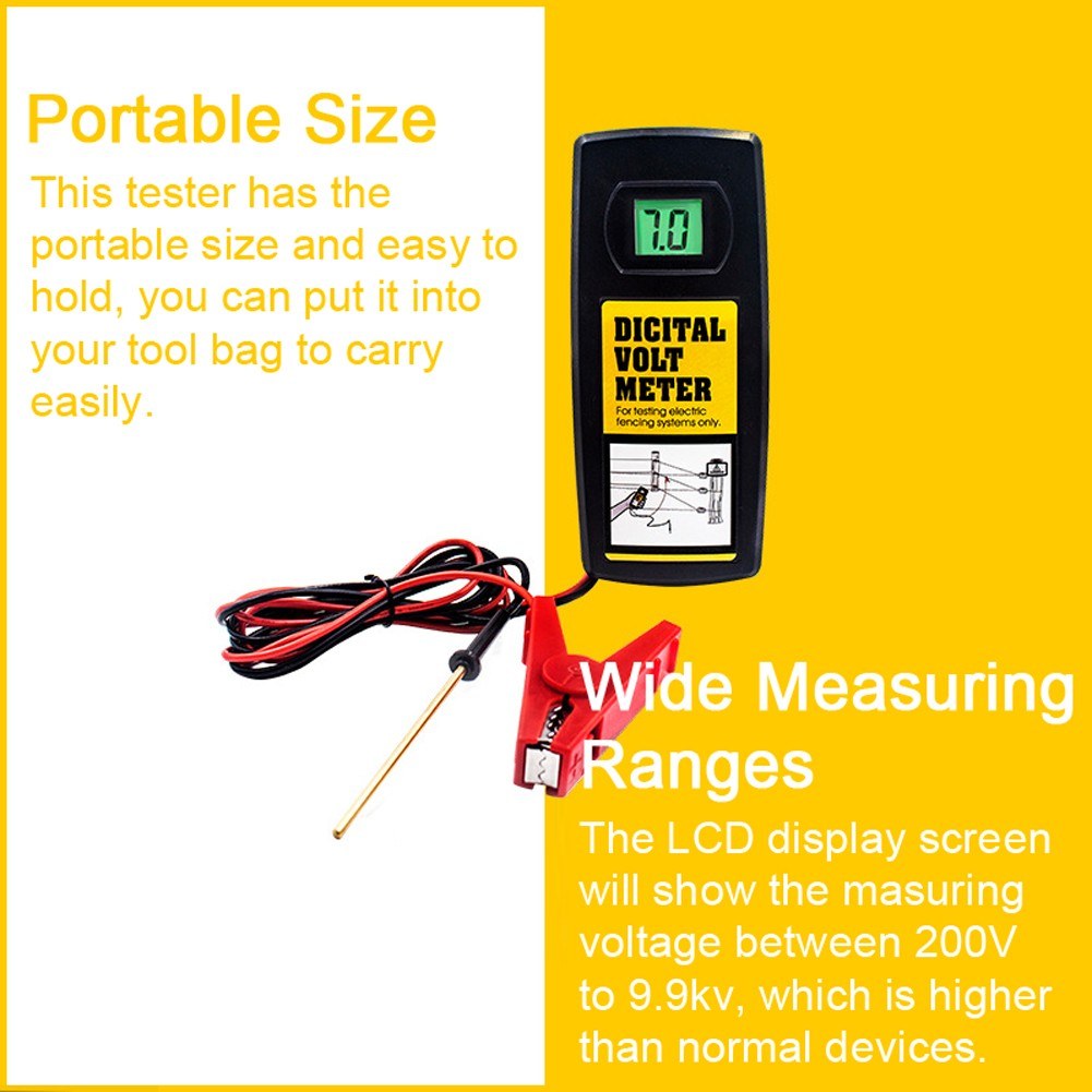 Digital Fence Tester - 9.9KV Voltmeter for Home, Garden, Horse & Livestock Electric Fences with LCD Backlit Display