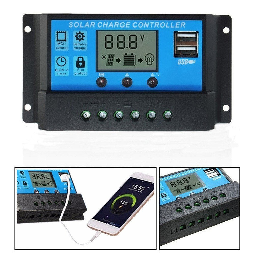 Waterproof 18V 25W Monocrystalline Solar Panel Kit with Dual USB & 12/24V 60A PWM Controller for Outdoor Camping