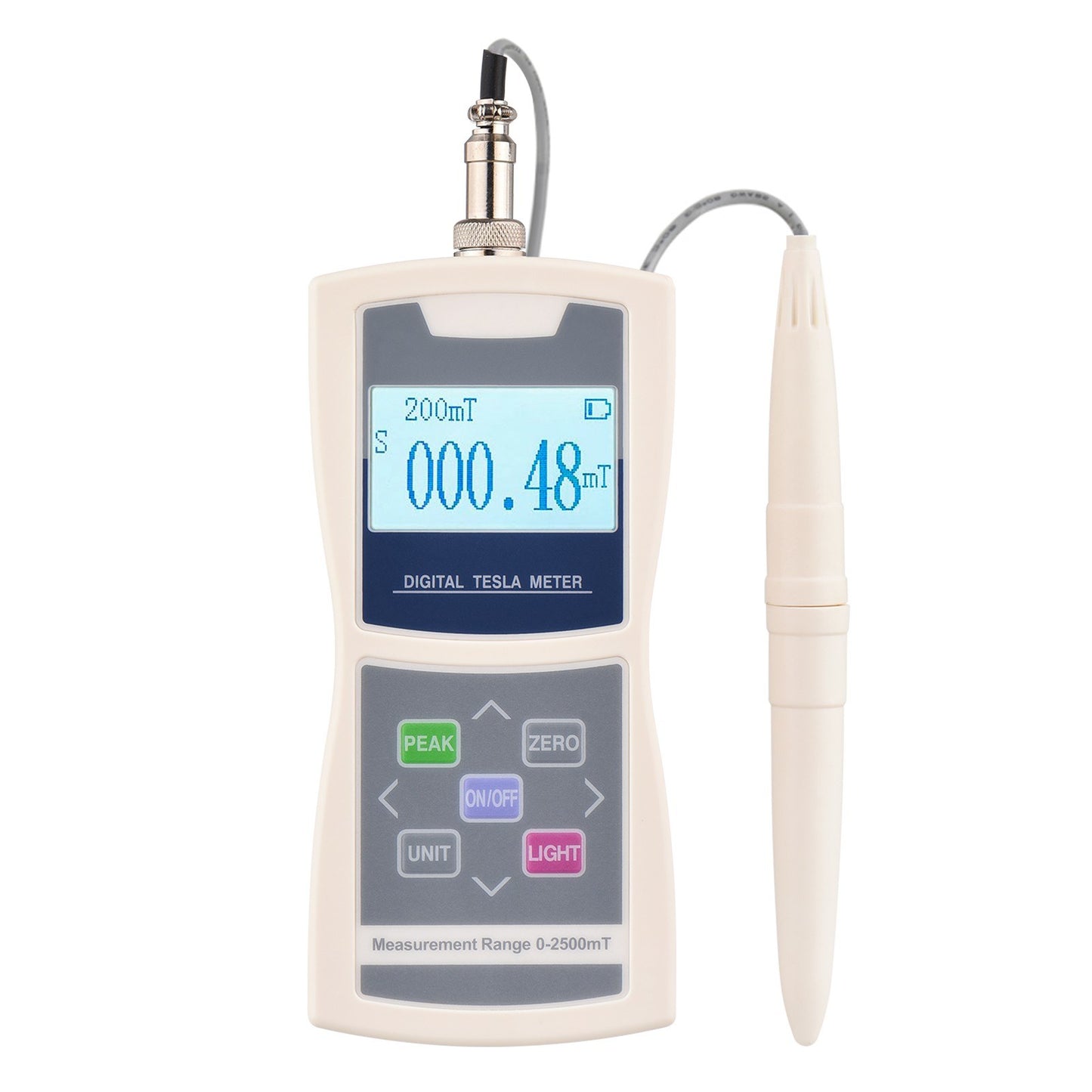 High-Accuracy Digital Tesla Gaussmeter with Auto Range (200mT/2000mT) & Radial Hall Probe in Plastic Box