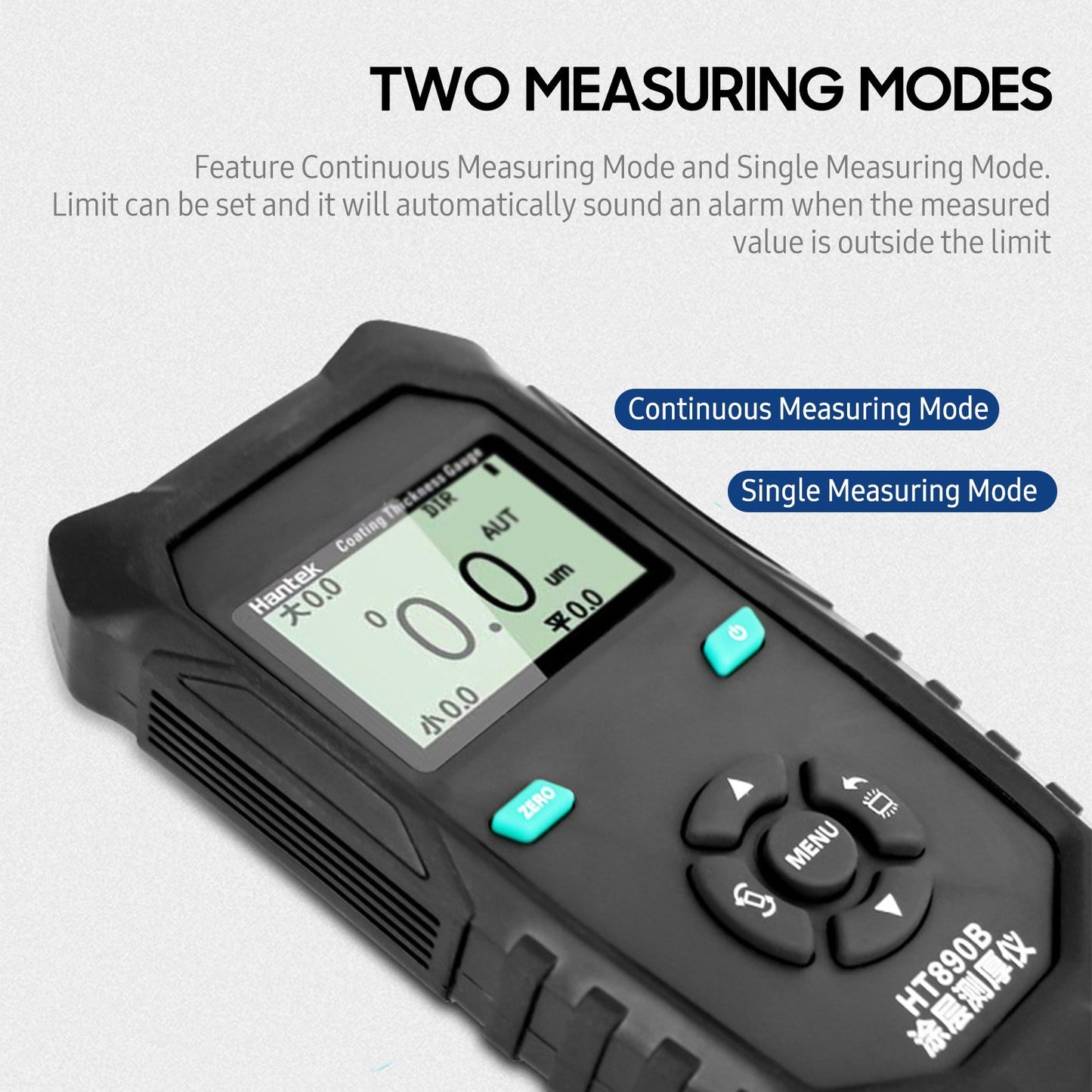 Hantek HT890B Portable Paint Coating Thickness Gauge with Backlit LCD & Alarm for Automotive Use