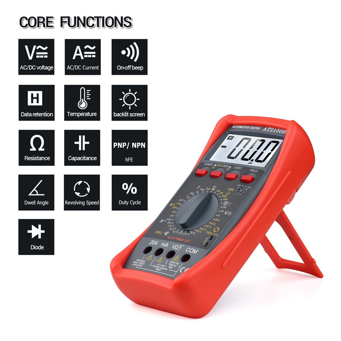 1999-Count Smart Digital Multimeter with LCD Backlight - Automotive AC/DC Voltage, Current, Resistance & Temperature Tester