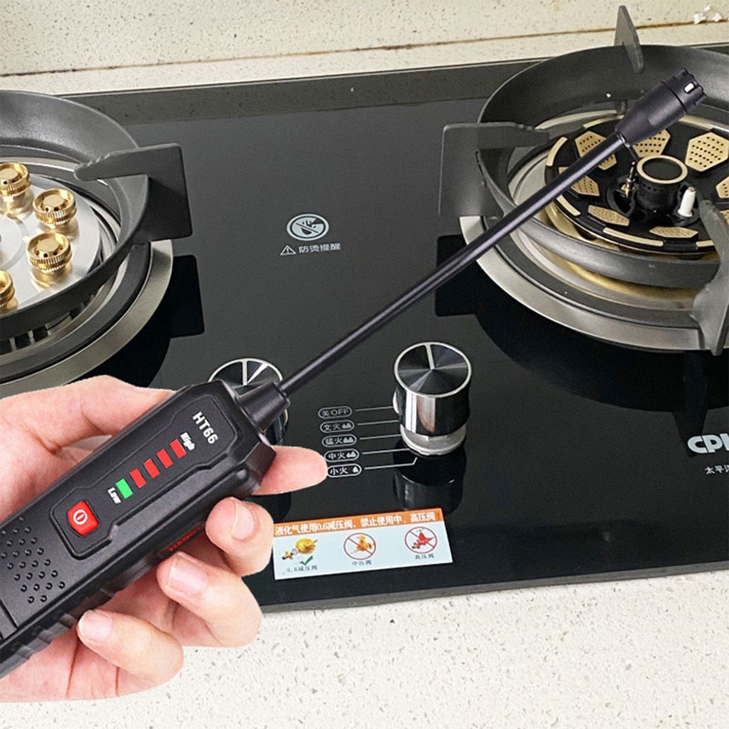 HT66 Mini Handheld Gas Detector with Long Probe | Combustible Gas Leak Monitor | Methane PPM Alarm Tester