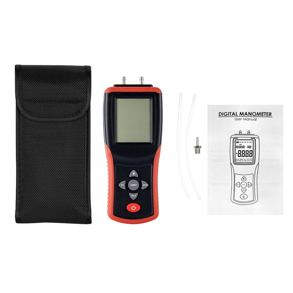 High-Precision Digital Manometer 2.4 LCD | Dual-Port ±2Psi Air Pressure Gauge with 12 Units