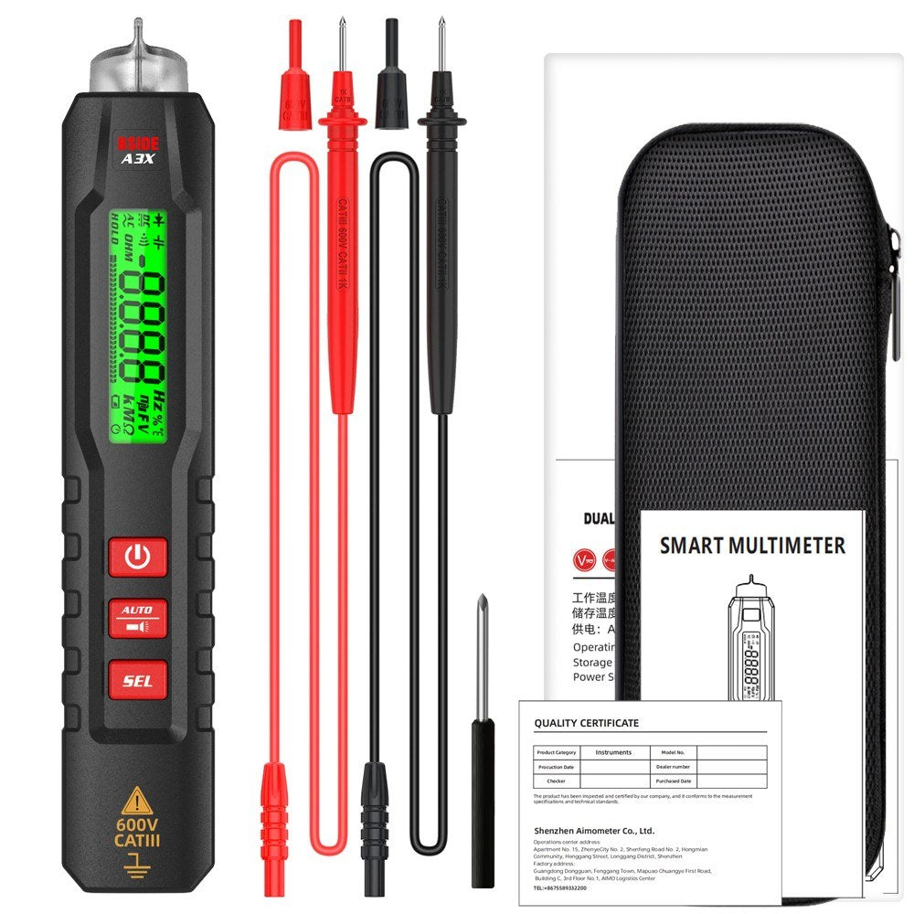 Portable Pen-Type Digital Multimeter with 1.9-Inch Bicolor Screen - TRMS Voltage, Capacitance, Resistance, Frequency, Diode, Continuity, Temperature, NCV Measurement