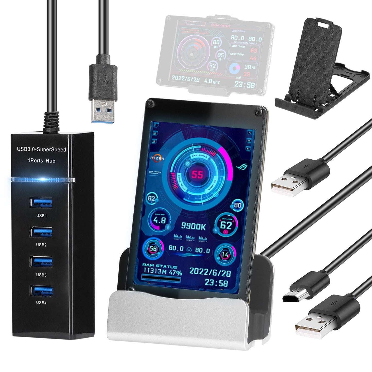 3.5 Inch IPS LCD Monitor Display for CPU/GPU Monitoring - Supports Raspberry Pi, Windows, Linux