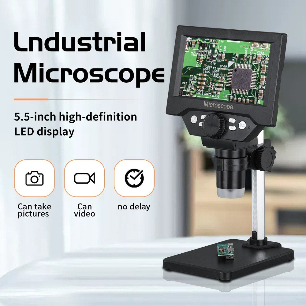 5.5 LCD Display Electron Microscope 10MP Industrial Digital Microscope 1000x Magnification with 8 LED Adjustable Lights, Photo/Video Playback, Screen Saver, Auto Shutdown, and Memory Card Function