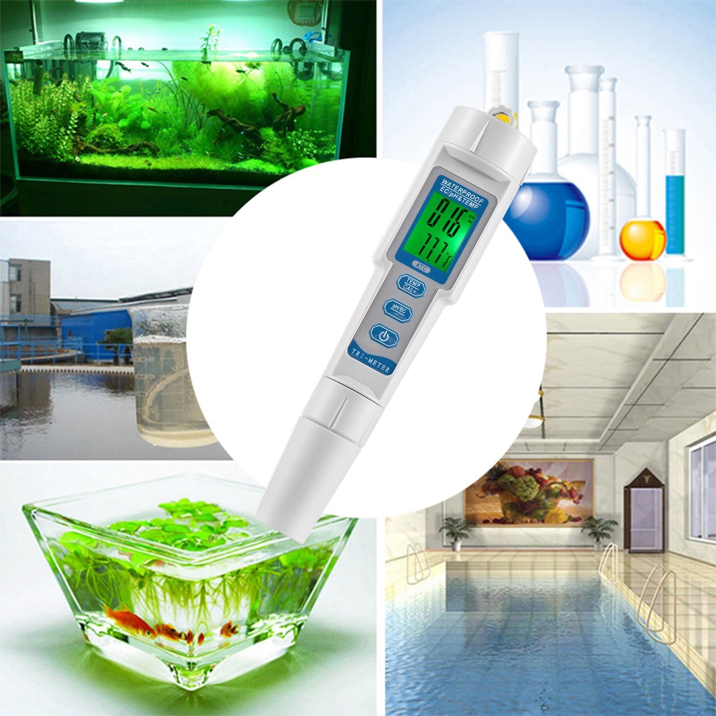 Portable 3-in-1 Water Quality Tester: pH, EC, & Temperature Meter Analyzer