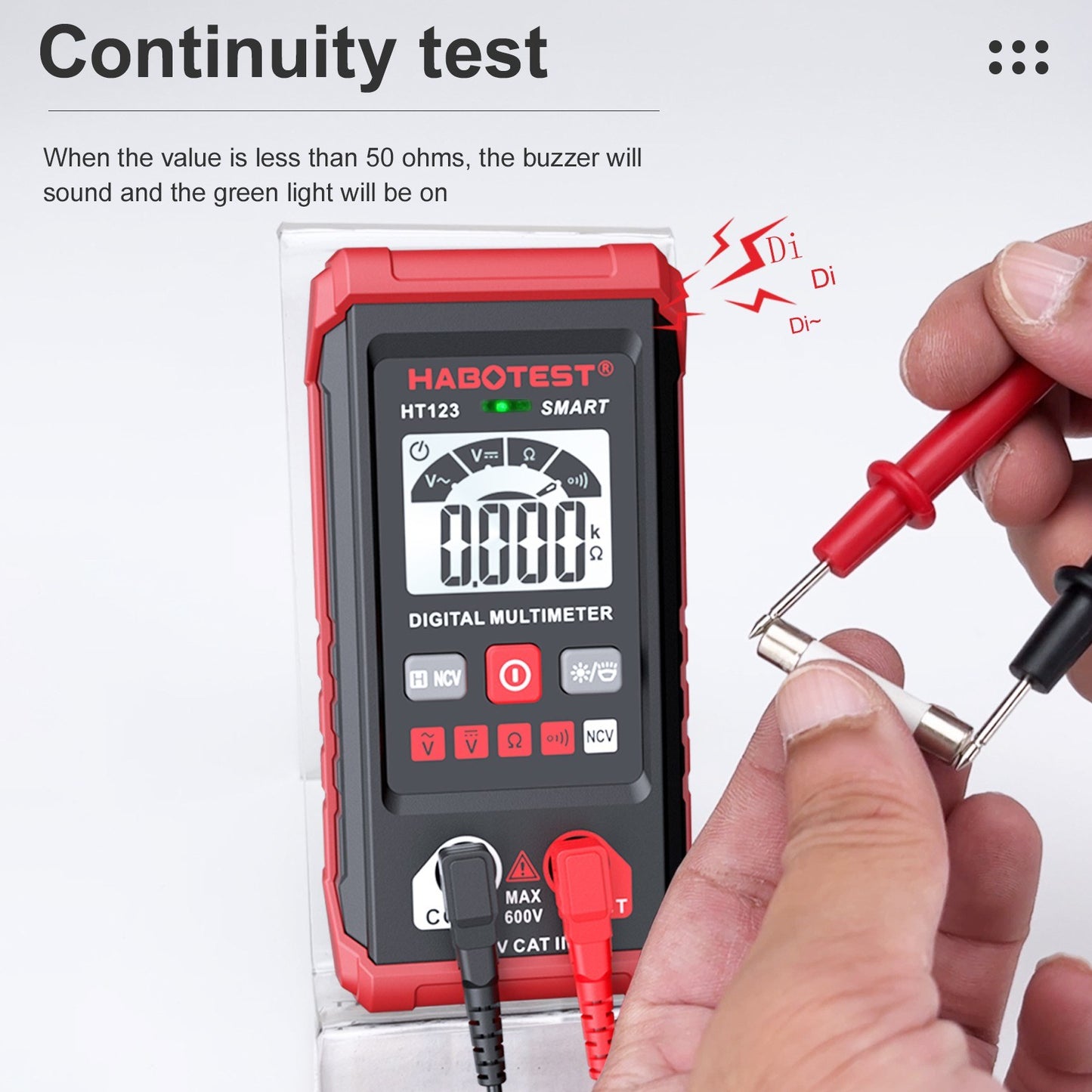 HT123 Digital Multimeter - Auto Range, 2000 Counts True RMS, AC/DC Voltage, Resistance, NCV Test, LCD Backlight, Flashlight, Data Hold