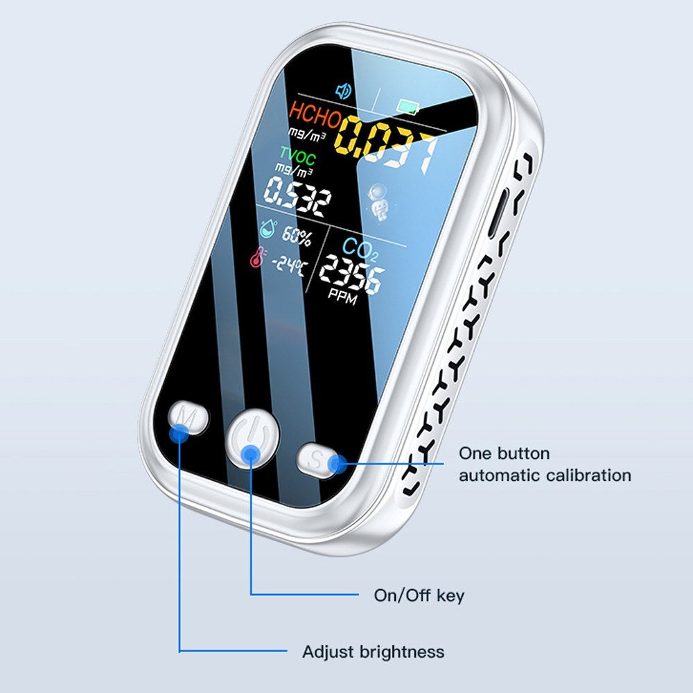 Multifunction Air Quality Monitor with 1.9-inch Color Display, High Sensitivity Sensors, and Type-C Interface - Detects HCHO, TVOC, CO2, Temperature & Humidity