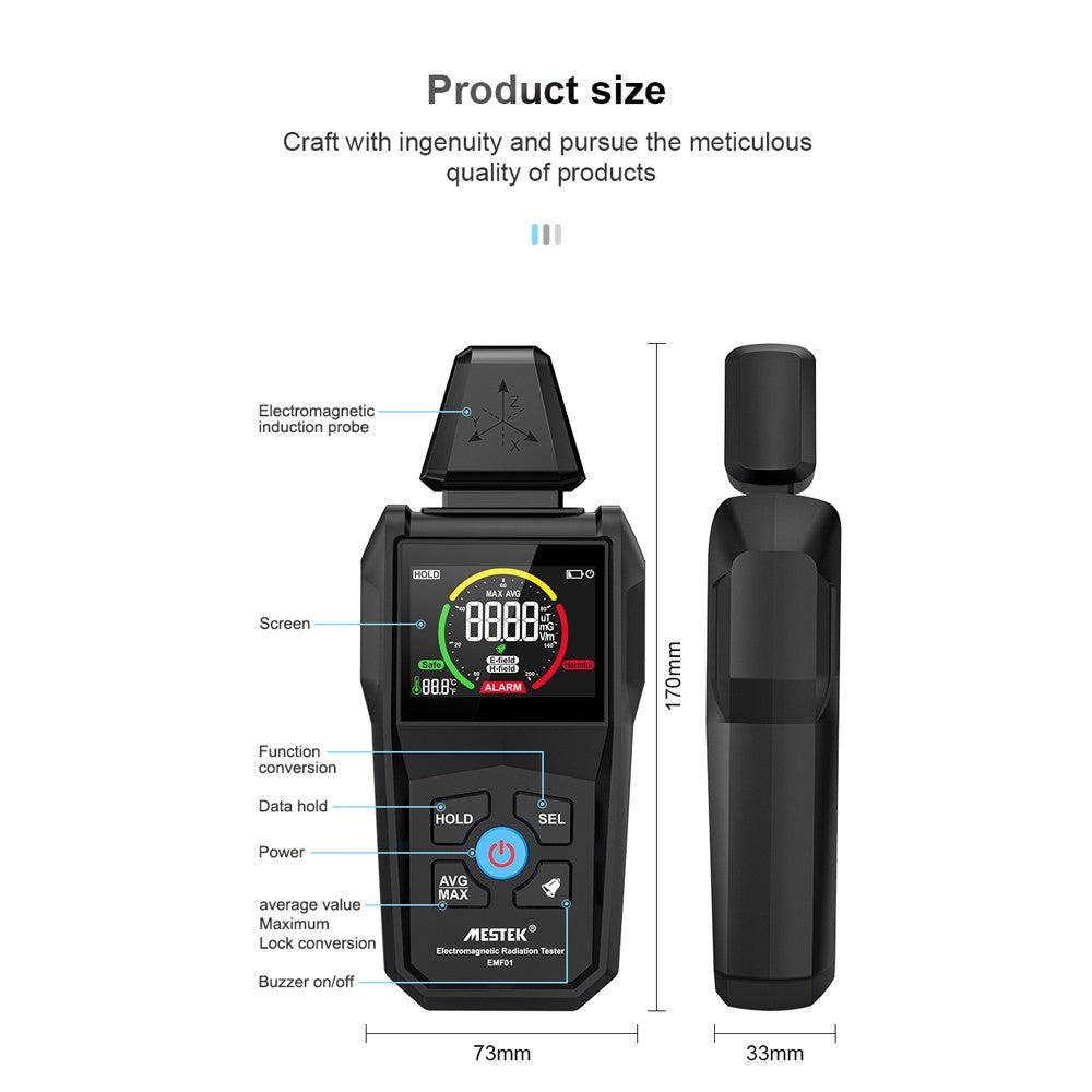 Multi-Function Electromagnetic Radiation & Temperature Humidity Detector with Digital Color Display