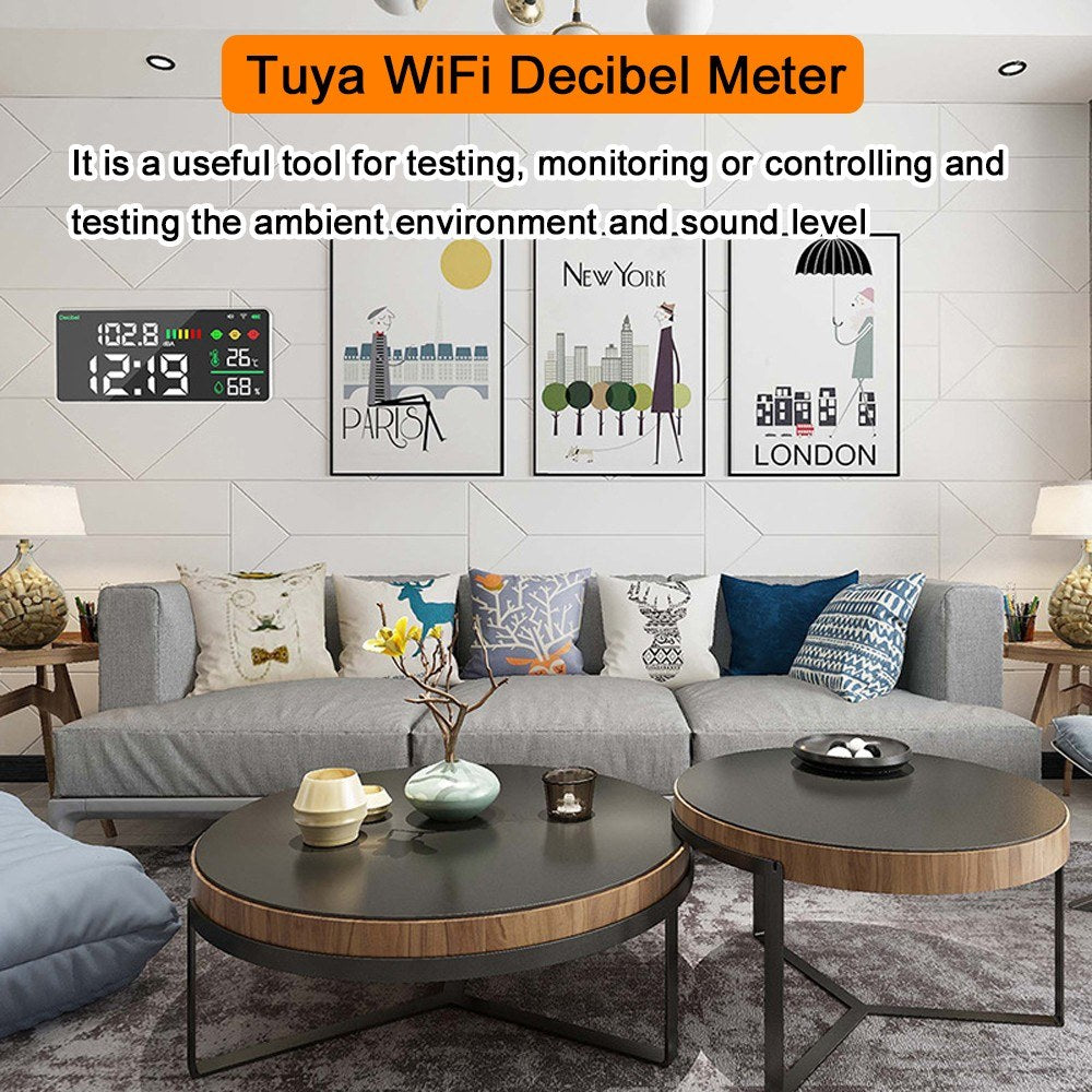 Tuya Smart WiFi Decibel Meter with Temperature, Humidity, and Alarm Clock Functions