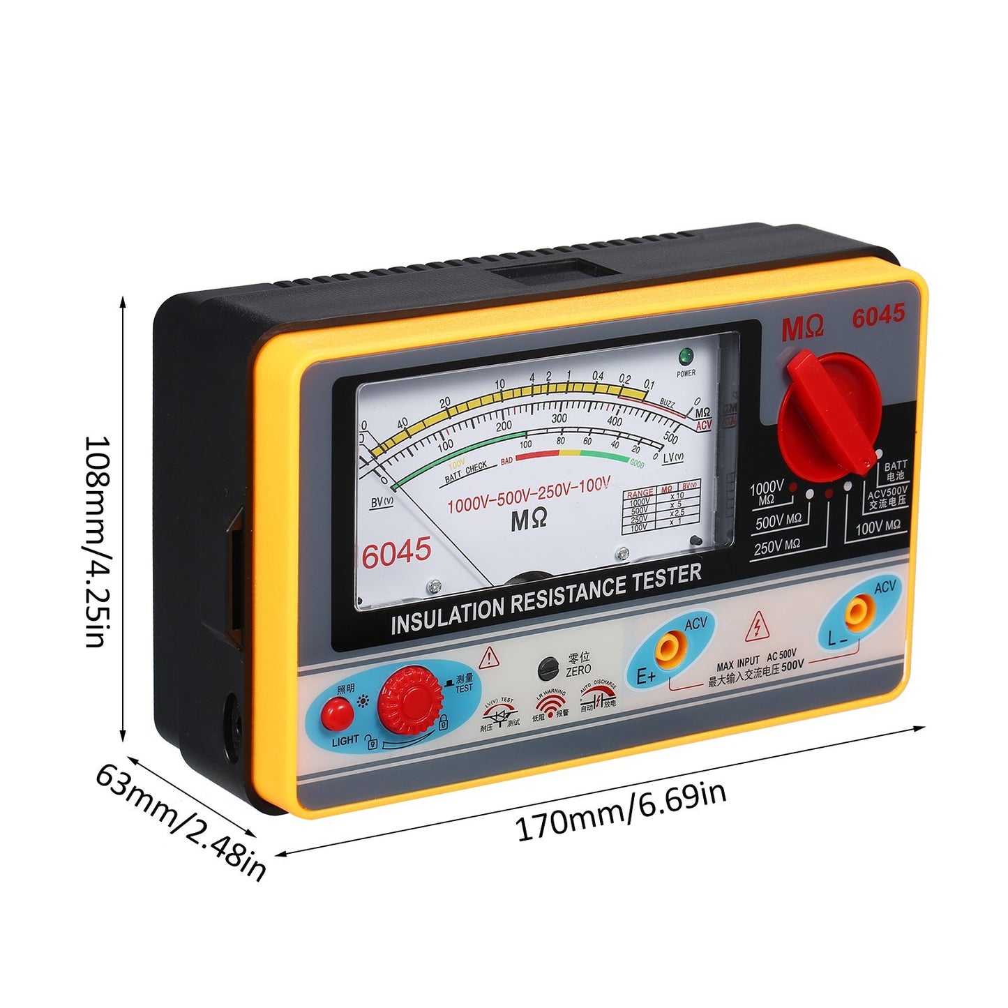 High Accuracy Digital Insulation Resistance Meter 0-2000MΩ Megohmmeter 100V-1000V Handheld Tester