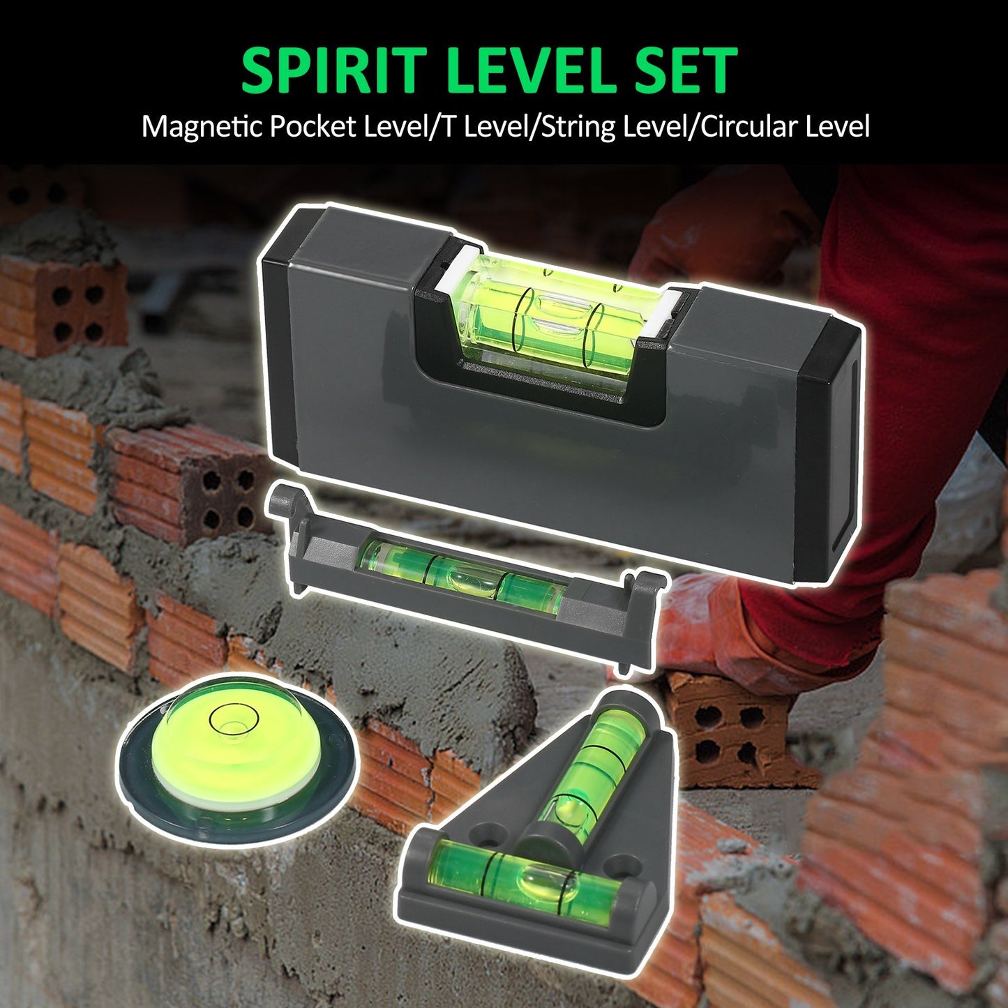 4-in-1 Mini Level Tool Set – Magnetic & Portable Bubble Levels for Woodworking, RV, Tripods, Cameras