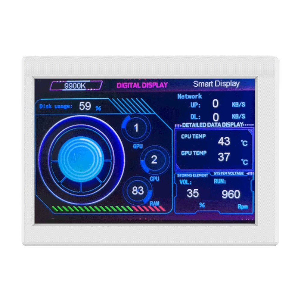 3.5 Inch IPS Display Monitor for CPU/GPU Monitoring with DIY Theme Editing and Free Software Upgrades, ABS Housing